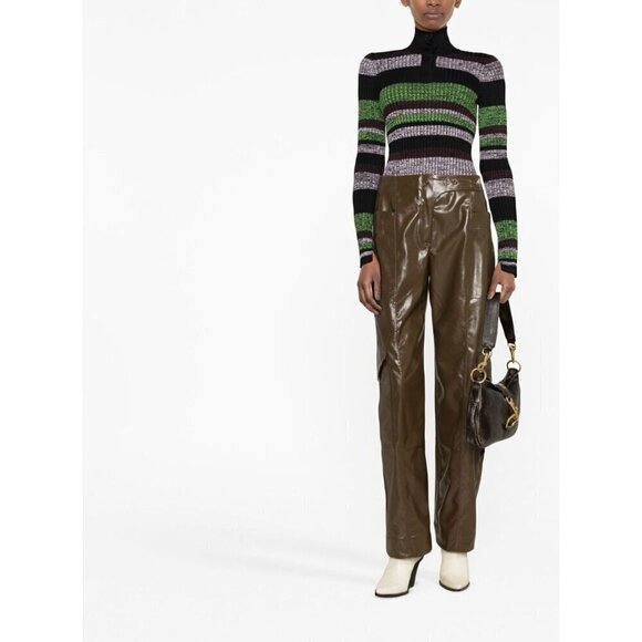 Ganni Glossy Faux Leather Trousers Dove Womens Size 36 4 S - Picture 3 of 14